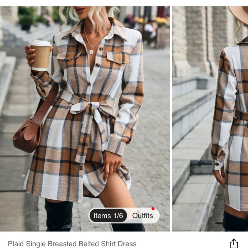 Shein Blue, gold and white “shirt dress” or flannel
